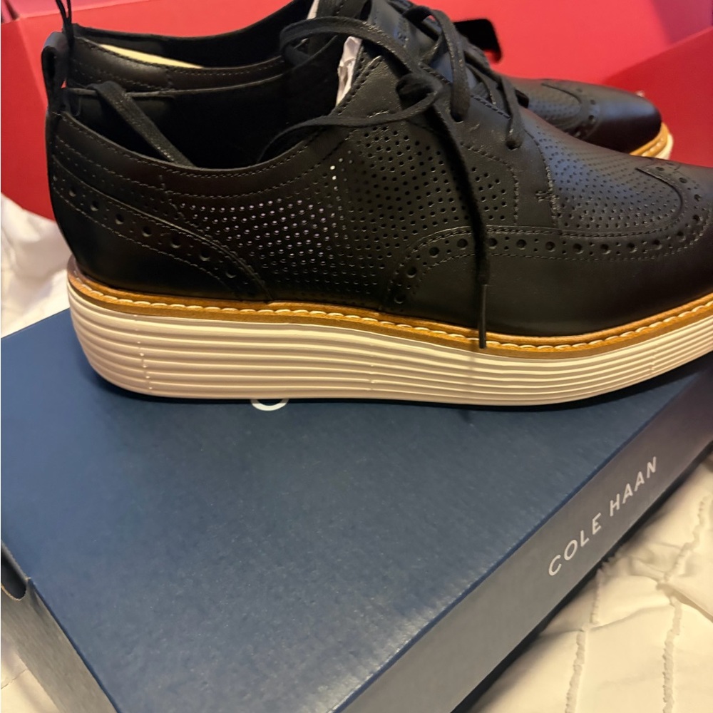 Cole Haan Black Platform Shoes with White Sole